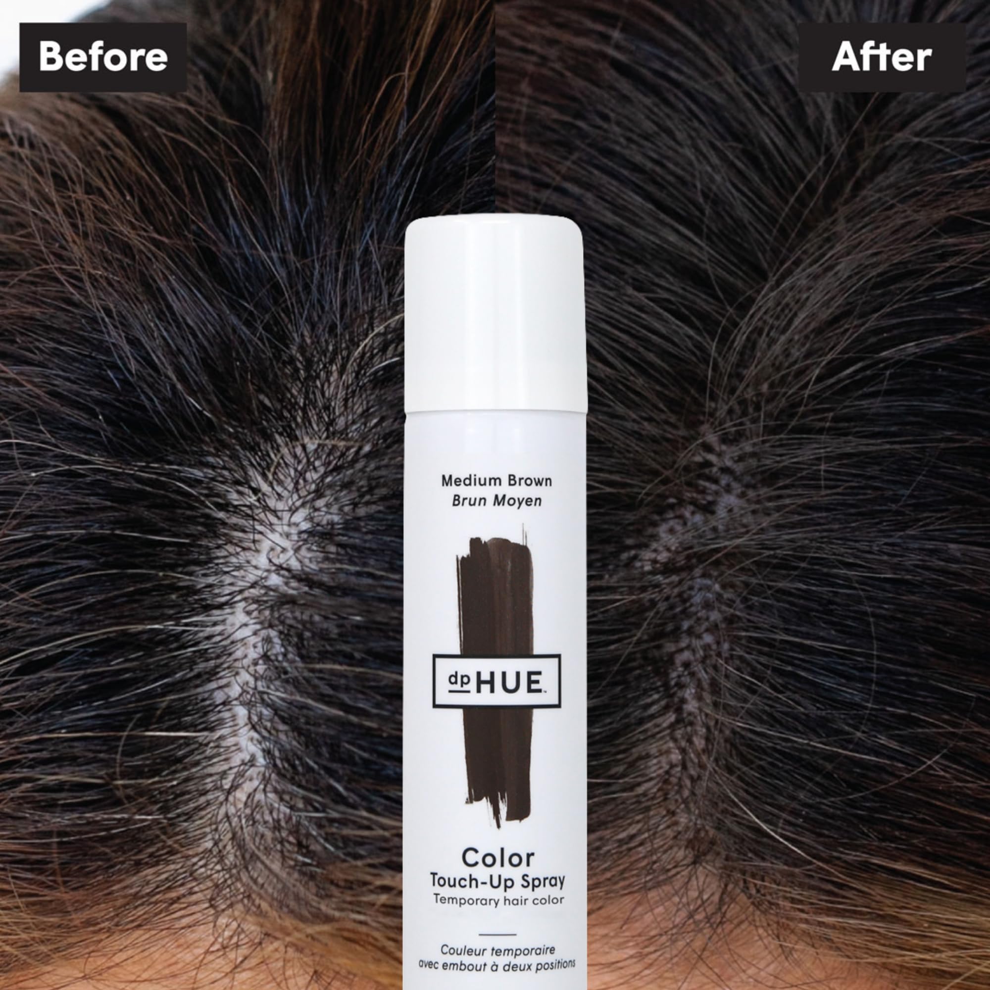 dpHUE Color Touch-Up Spray fine mist application ensuring even coverage.