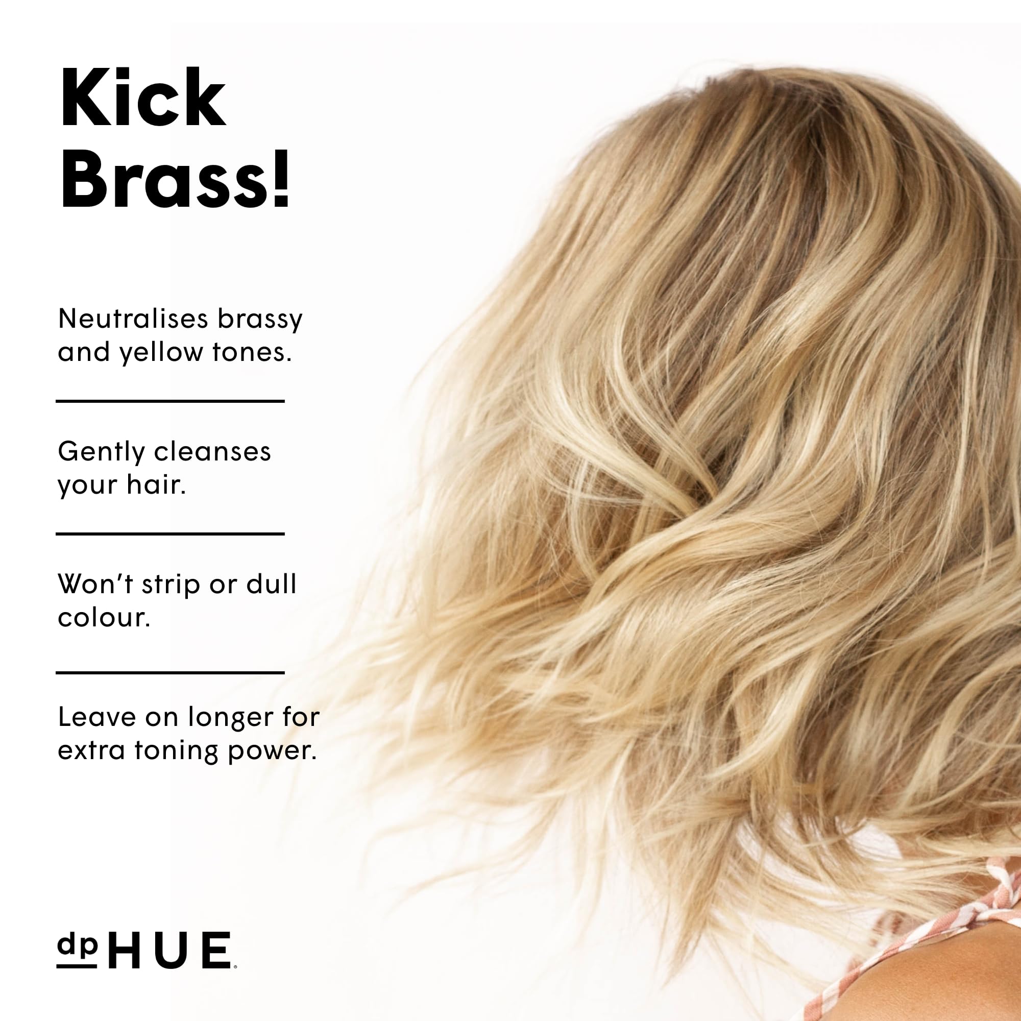 dpHUE Cool Blonde Shampoo being poured to cleanse and balance tones.