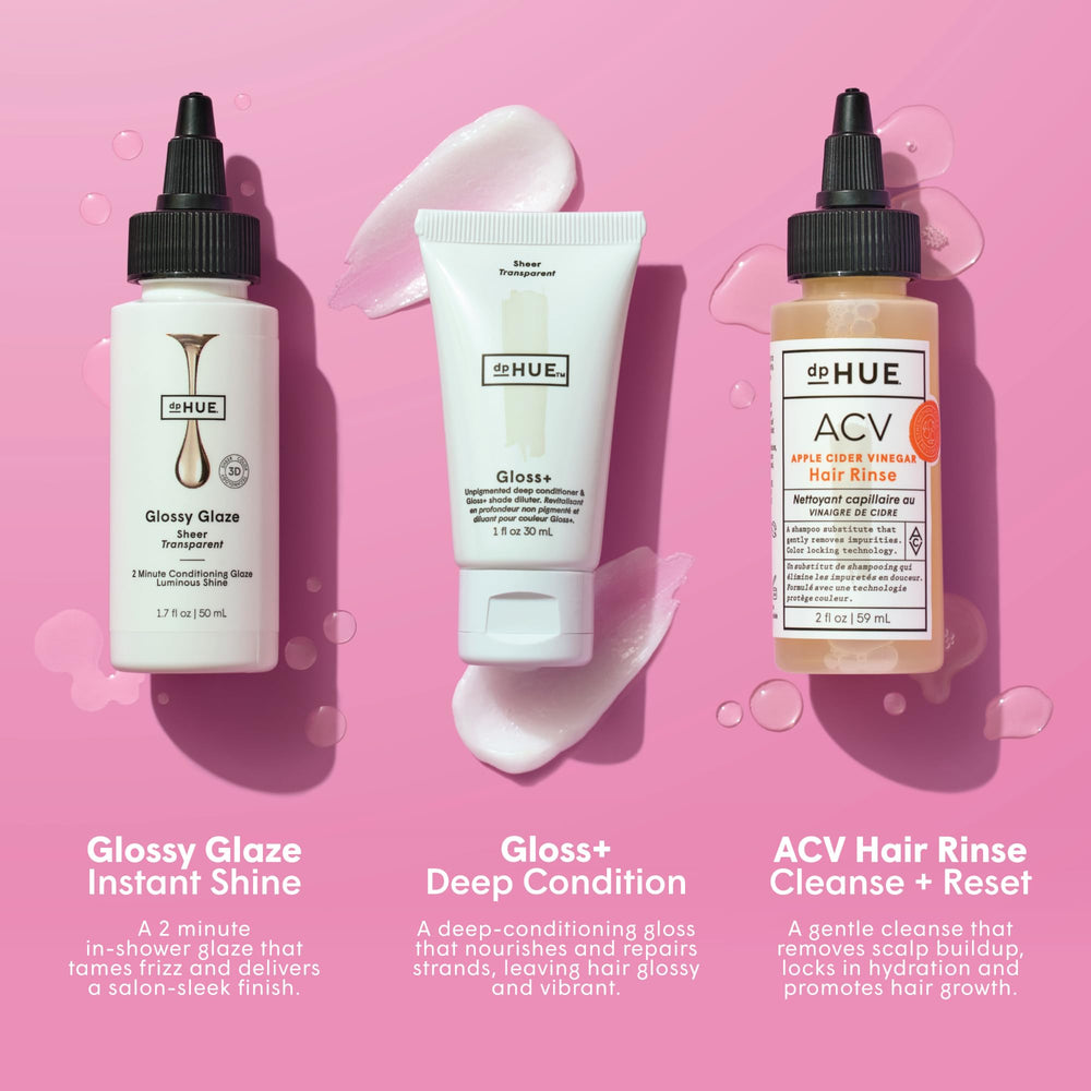 dpHUE Apple Cider Vinegar Hair Rinse refreshes scalp and removes buildup for natural shine.