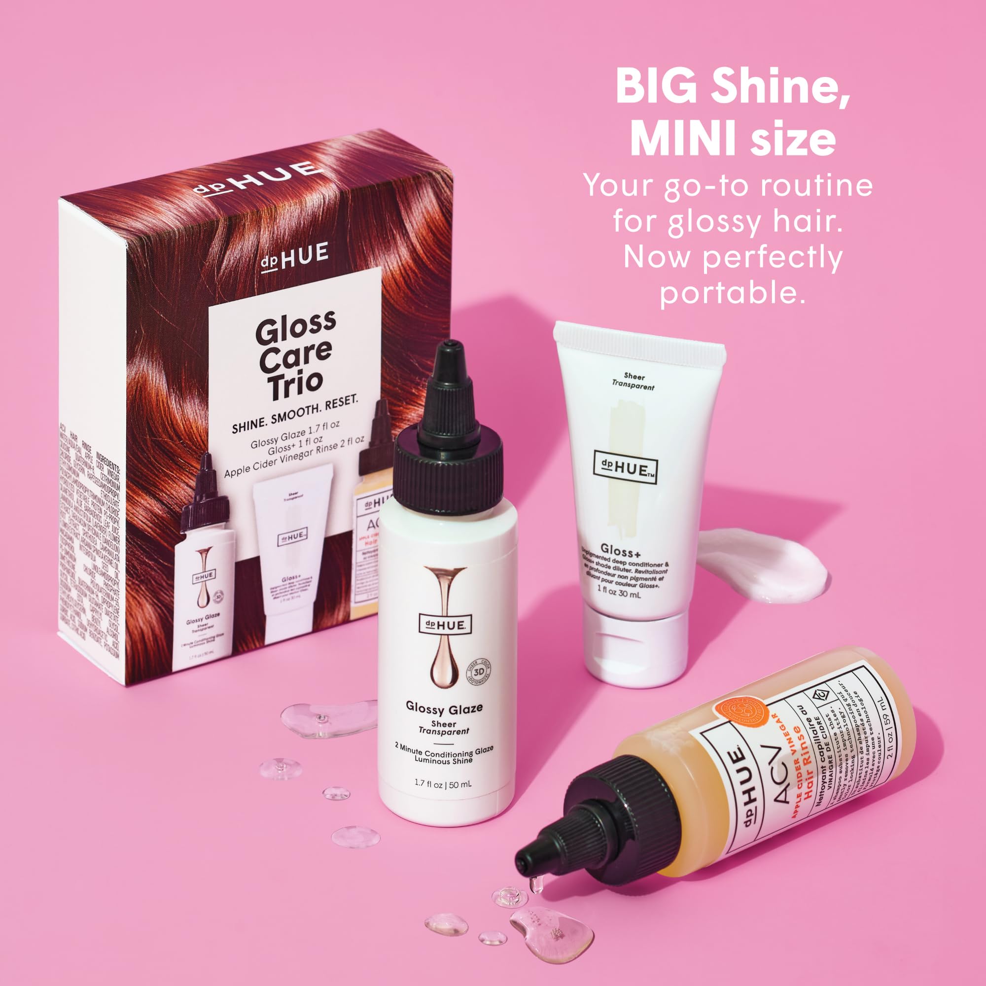 dpHUE Gloss+ bottle provides deep conditioning for soft, vibrant hair across colors.