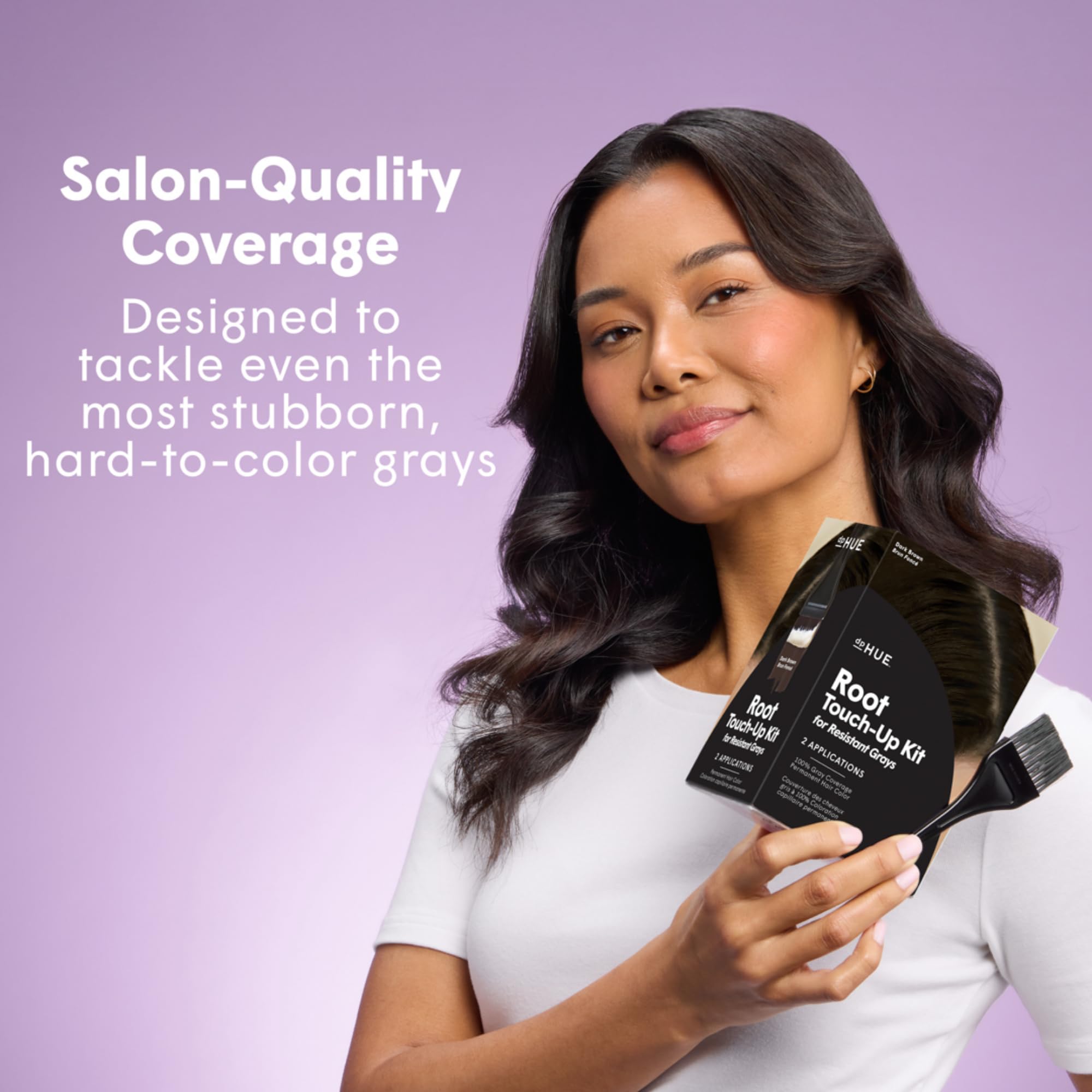 dpHUE shade swatches showing natural dark brown result for resistant grays.