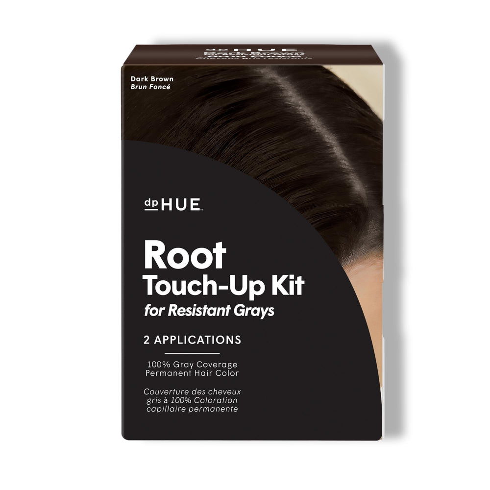 dpHUE Root Touch-Up Kit bottle close-up showing permanent gray coverage.