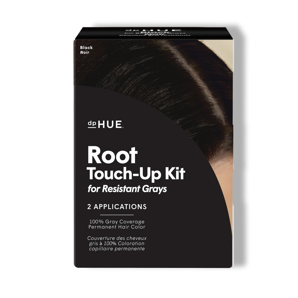 dpHUE Root Touch-Up Kit box image highlights vegan formula for resistant grays.