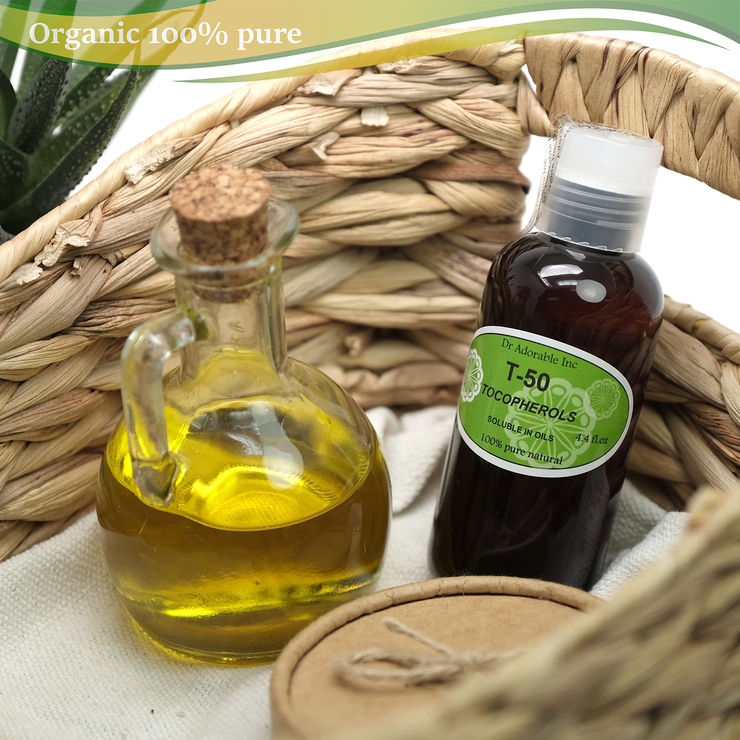 Dr Adorable Tocopherols T-50 close-up shows pure oil-soluble vitamin E for skin nourishment.