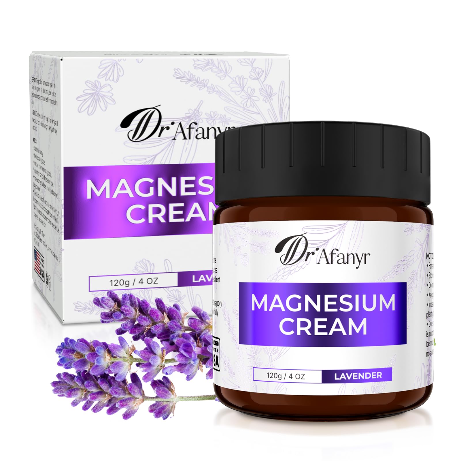 DR.Afanyr magnesium cream lavender swirl promotes calm and restful sleep.