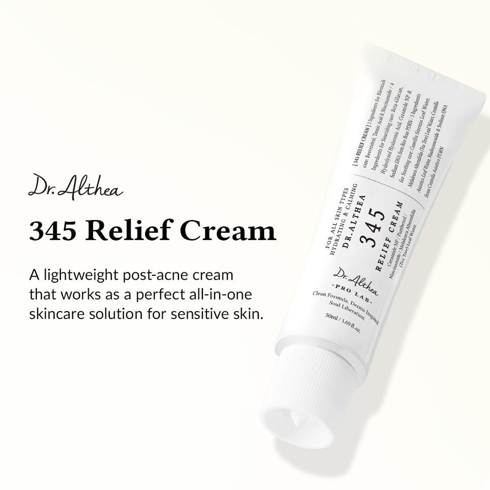 Dr.Althea 345 Relief Cream application swatch shows quick-absorbing moisturizing texture.