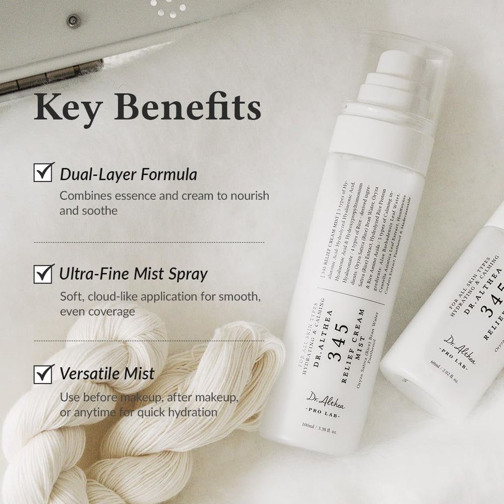 Dr.Althea 345 Relief Cream Mist featuring Centella extract for calming care.