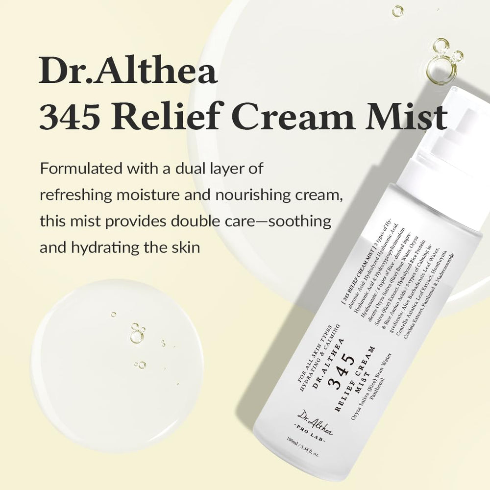 Dr.Althea 345 Relief Cream Mist with hyaluronic acid for deep moisture.