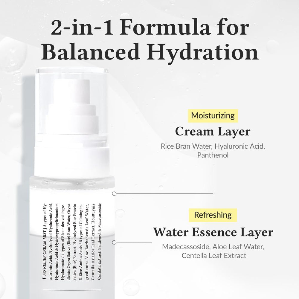 Dr.Althea 345 Relief Cream Mist two-layer formula blending nourishment and hydration.