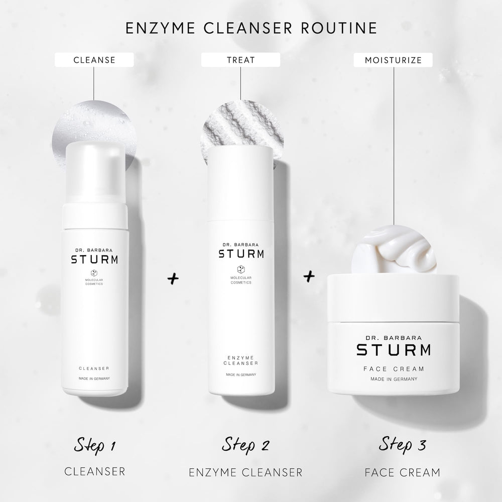 Dr. Barbara Sturm Enzyme Cleanser bottle on shelf, ideal daily cleanser for combination to oily skin.