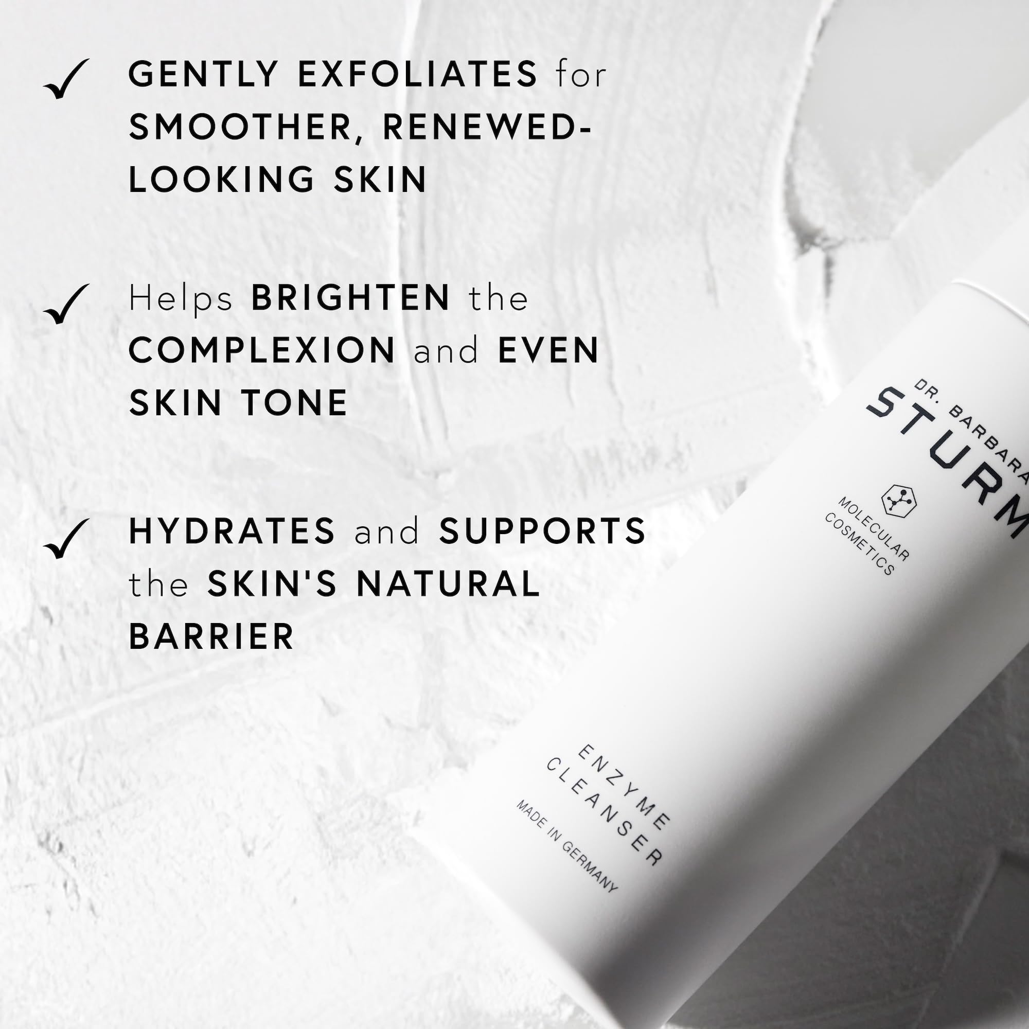 Dr. Barbara Sturm Enzyme Cleanser powder-to-foam demo, purifying while preserving moisture.