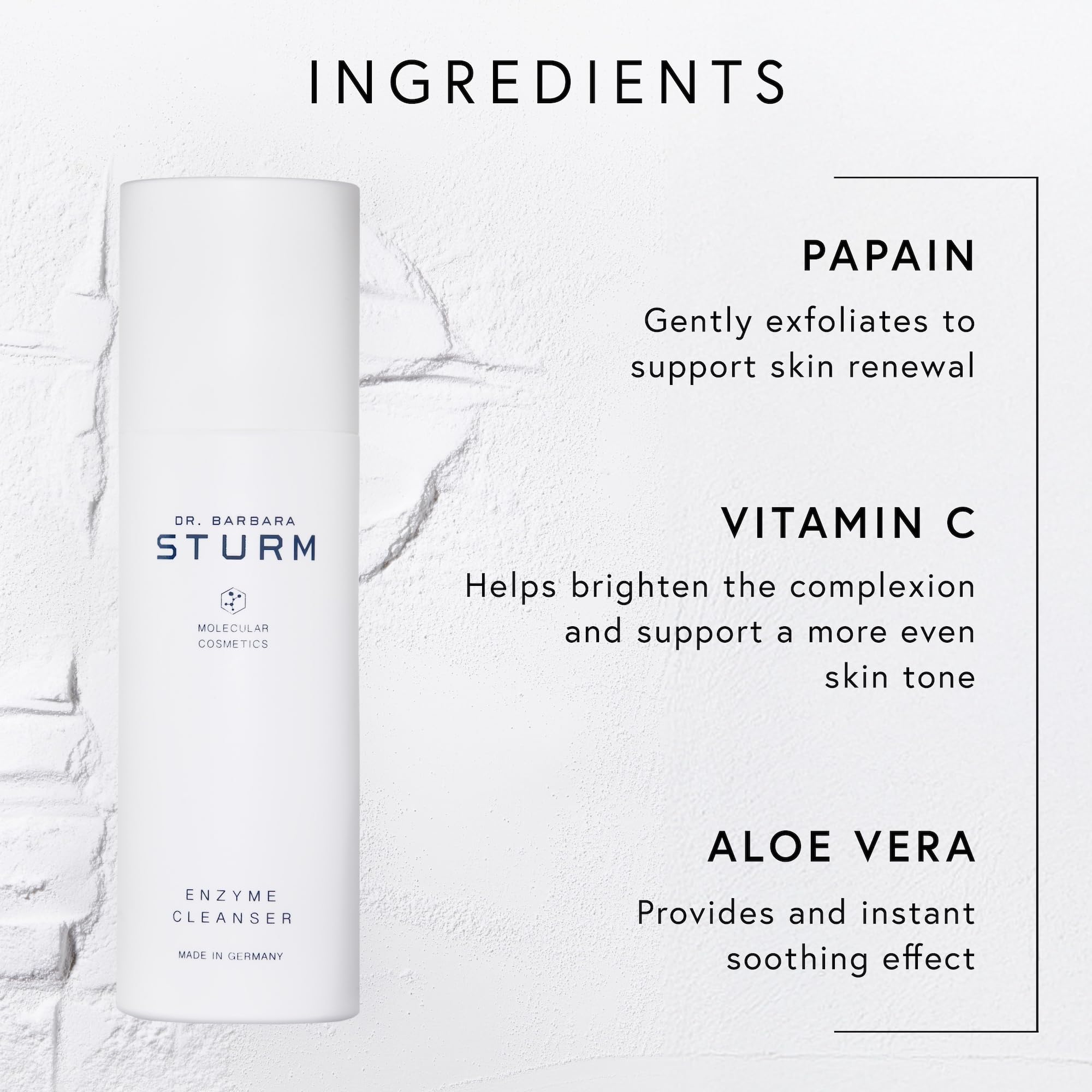 Dr. Barbara Sturm Enzyme Cleanser texture close-up, fine powder transforming into foam for gentle exfoliation.