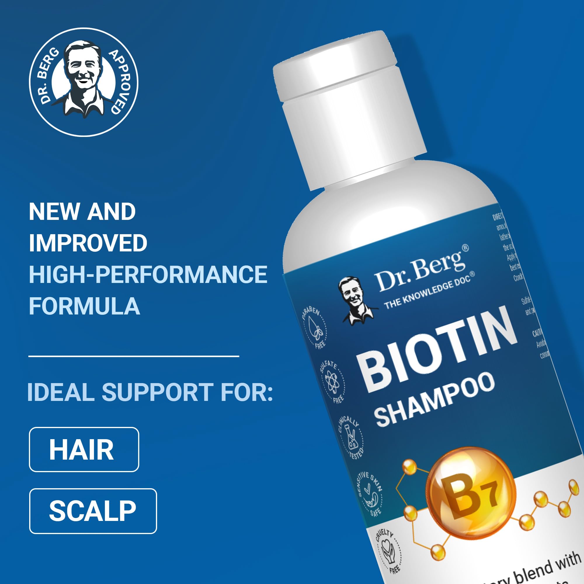 Dr. Berg Biotin Shampoo being poured to reveal a refreshing lather