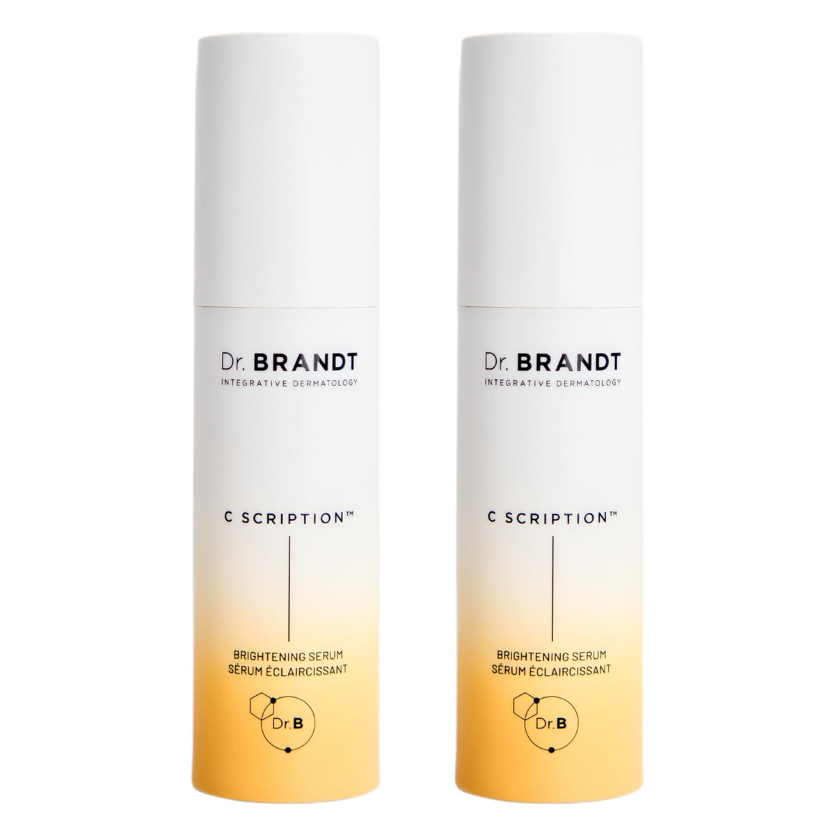 Dr. Brandt Bright This Way C Scription bottle with pour hints at radiant, even-toned skin.