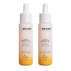 Dr. Brandt Bright This Way Glow Overnight Oil bottle on vanity suggesting nighttime radiance.