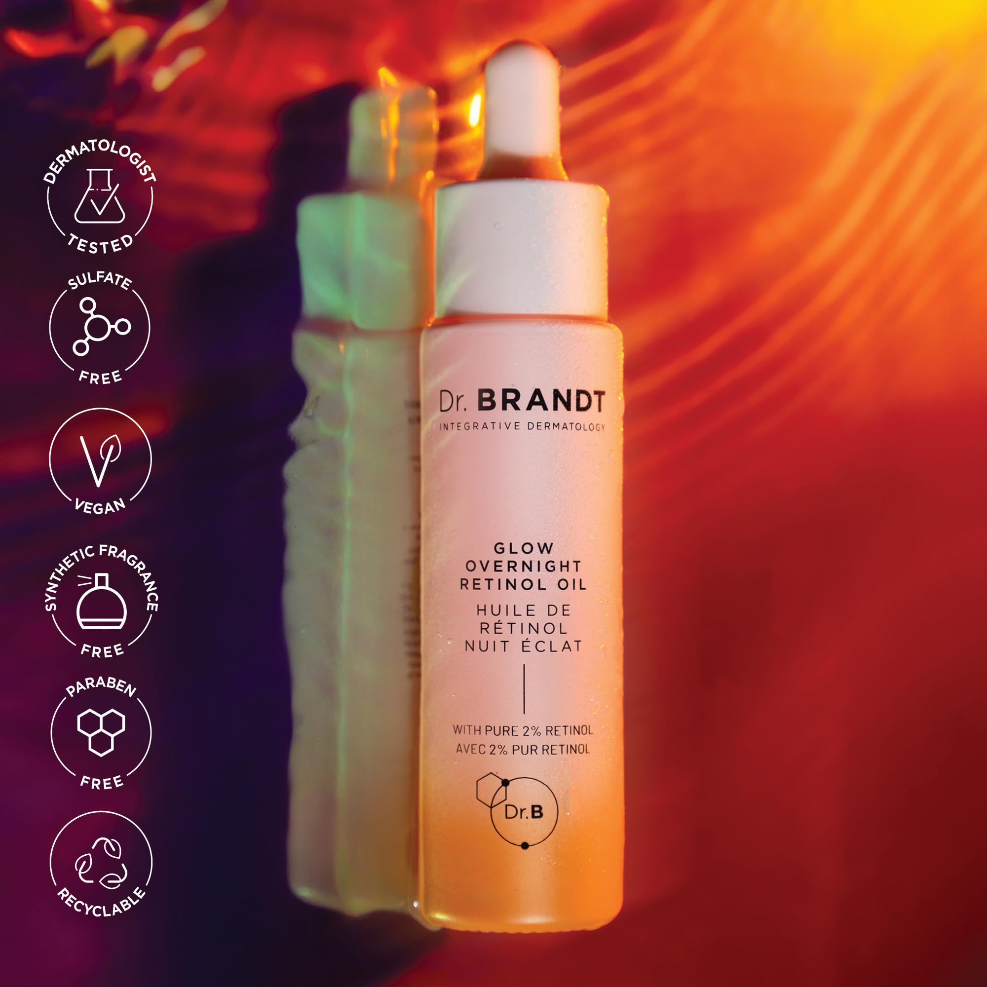 Night routine with Dr. Brandt Glow Overnight Oil illustrating calm renewal.