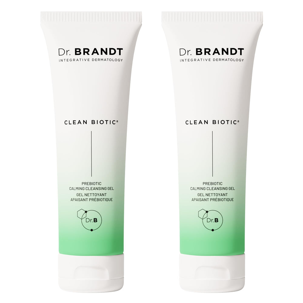 Dr. Brandt Clean Biotic cleanser bottle closeup for gentle daily cleansing