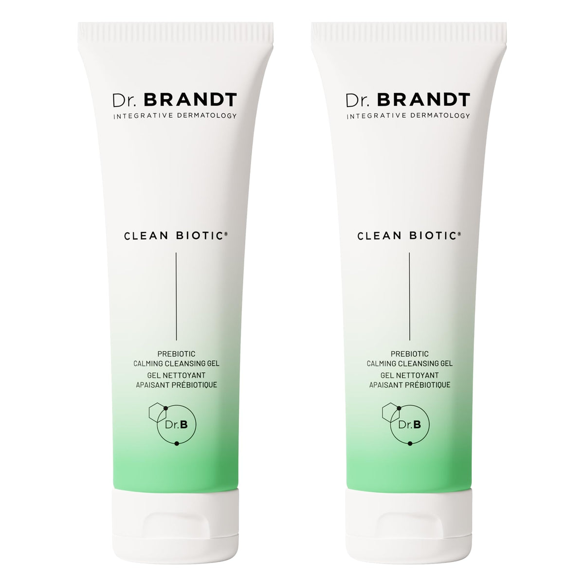 Dr. Brandt Clean Biotic cleanser bottle closeup for gentle daily cleansing
