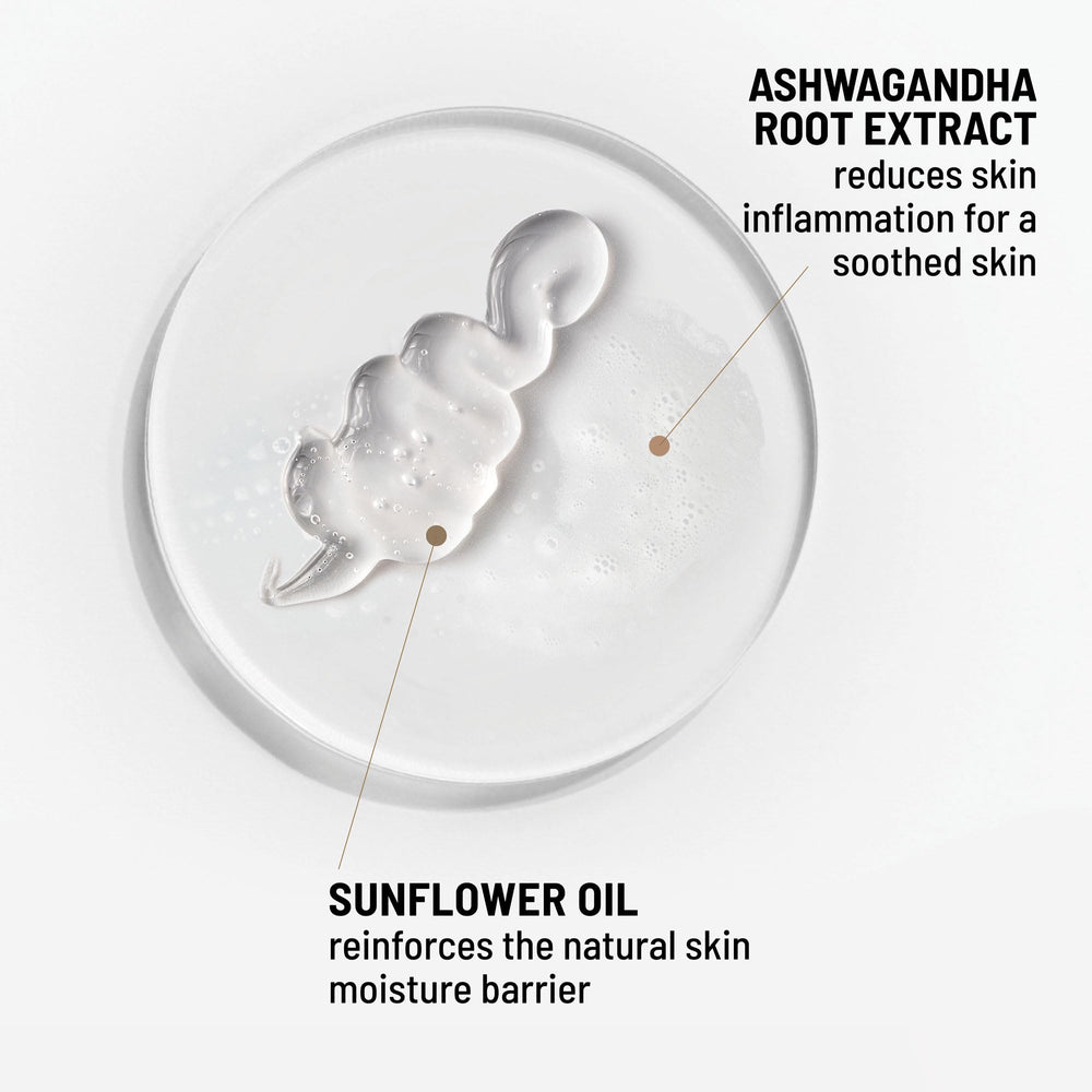 Dr. Brandt formula includes ashwagandha and sunflower oil for soothing hydration