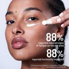 Dr. Brandt iD-STRESS eye gel applied along the eye contour for smoothing.