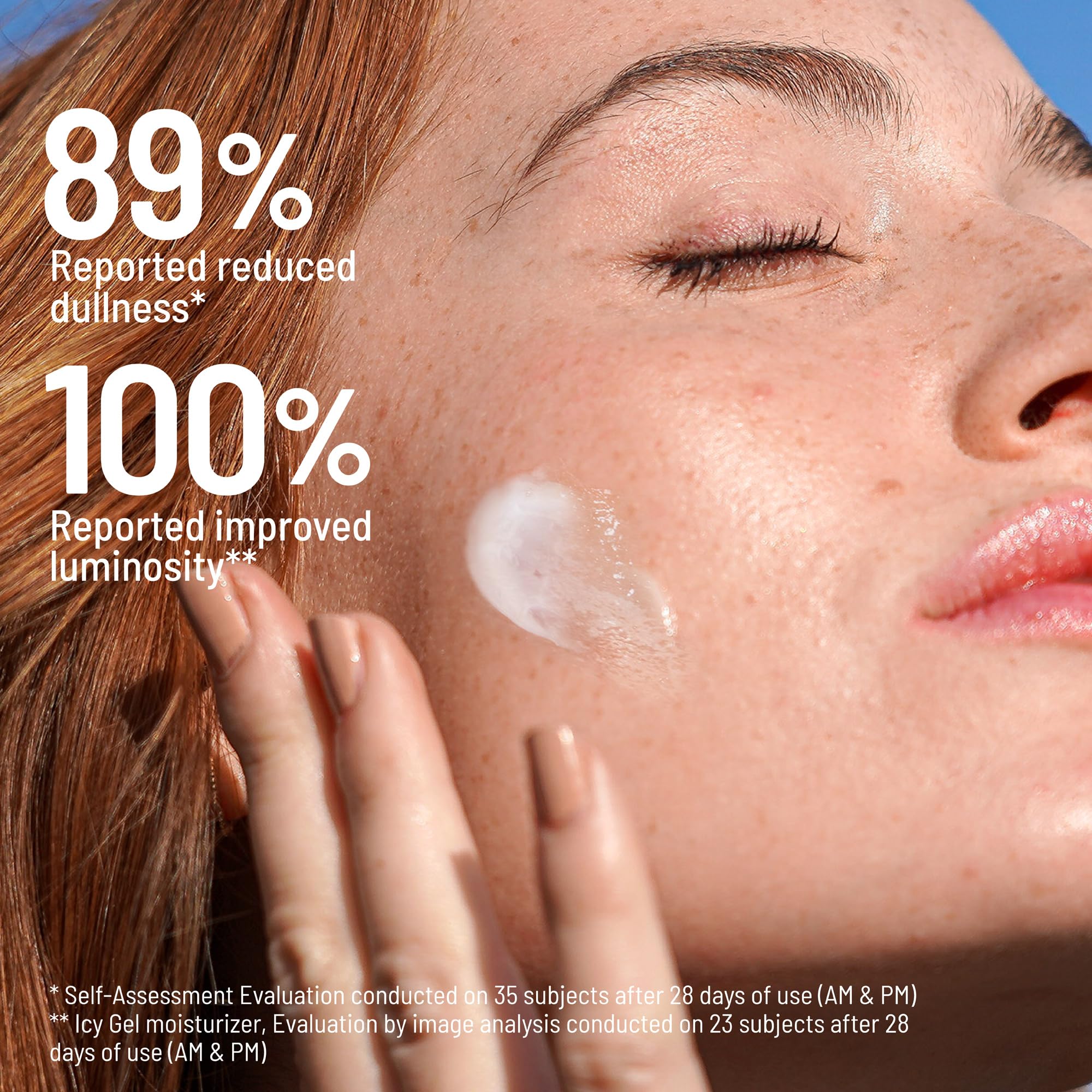 Face application of Dr. Brandt iD-STRESS during morning routine for hydrated glow.