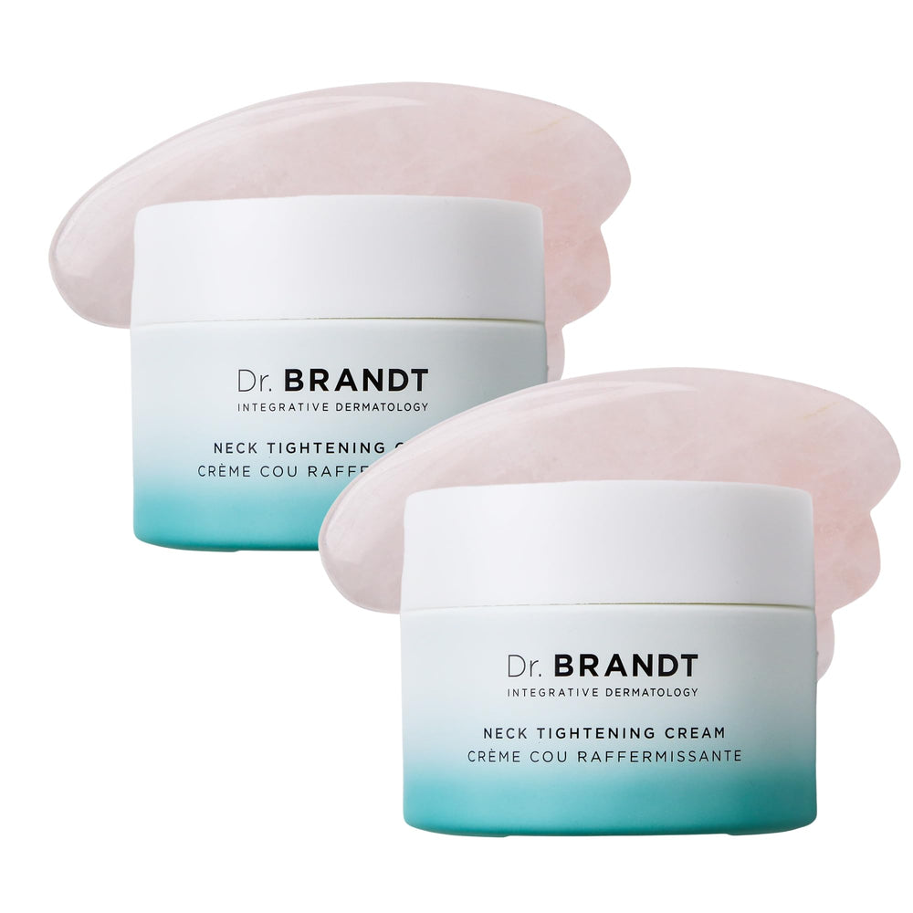 Dr. Brandt Needles No More neck-tightening cream bottle showing lifting potential