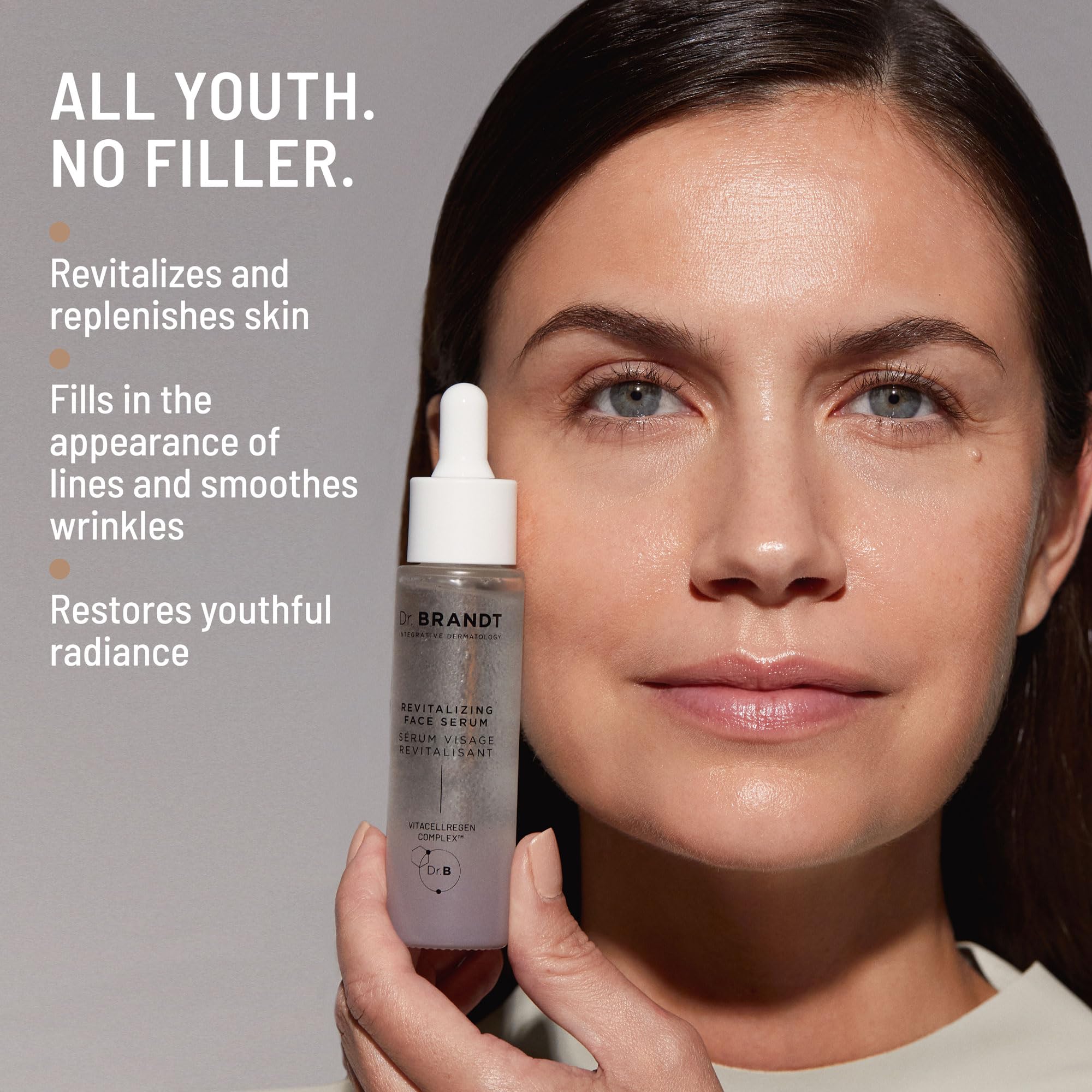 Dr. Brandt Dare to Age serum application with upward massage for absorption.