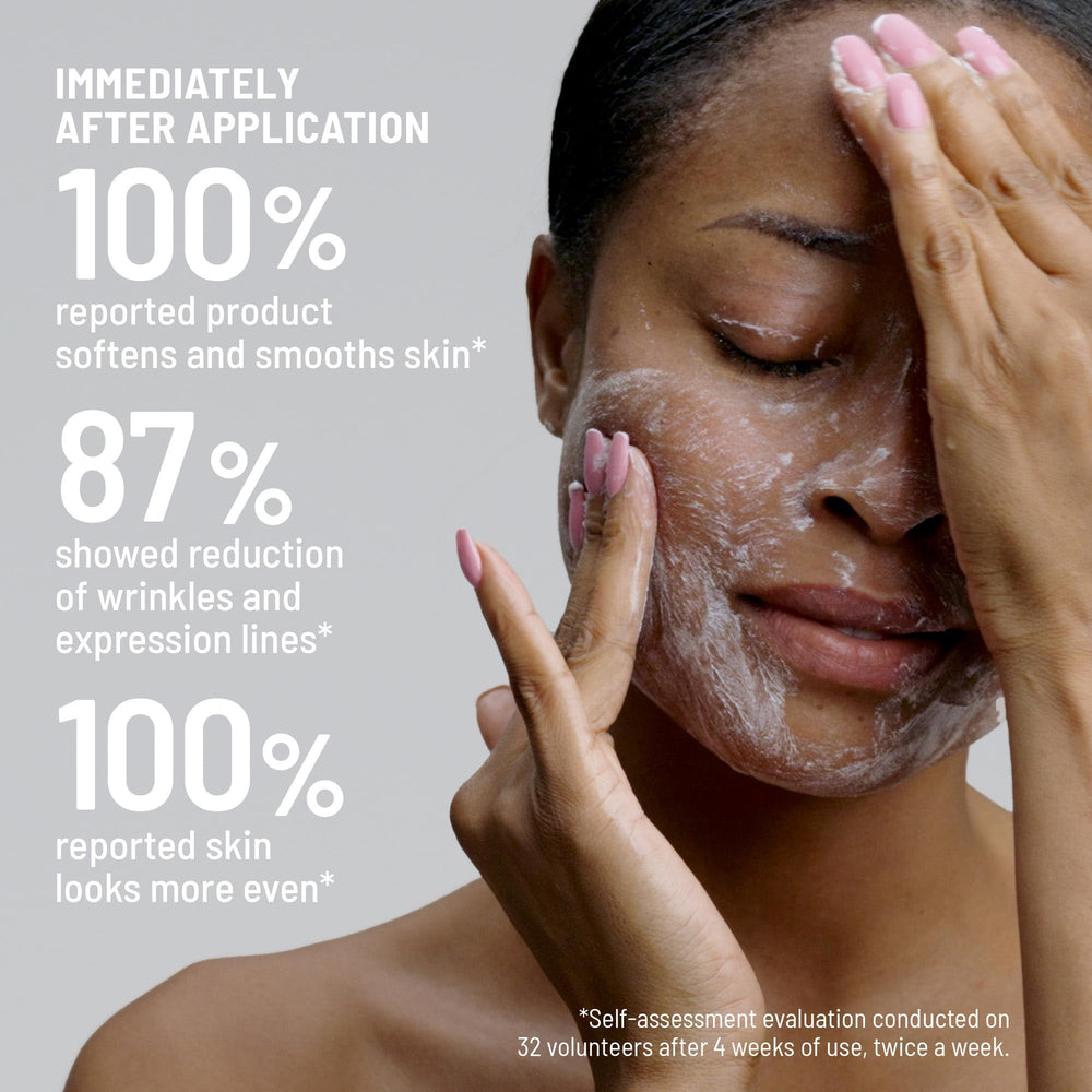 Pea-sized application close-up demonstrates precise exfoliation control