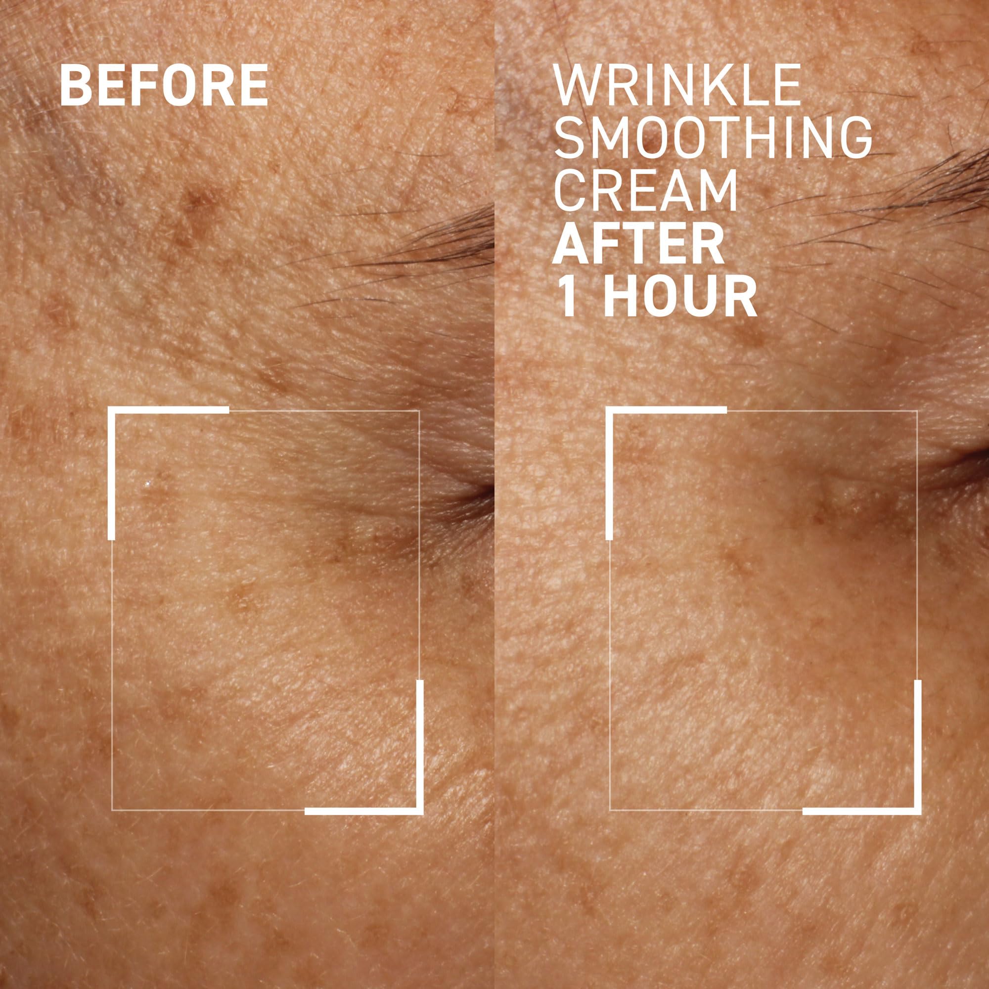 Dr. Brandt Needles No More Wrinkle Smoothing Cream shown with lightweight texture on skin.