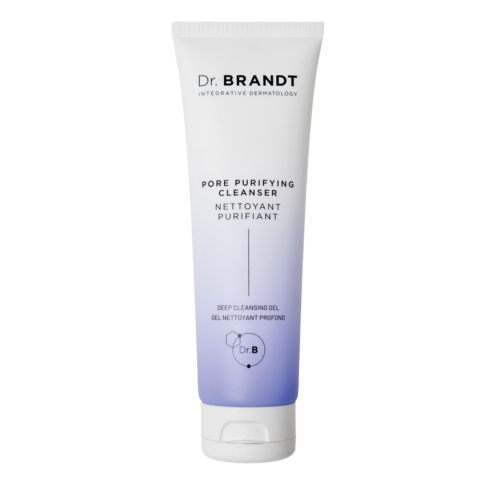 Dr Brandt Skincare Pores No More cleanser bottle close-up highlighting pore refining action