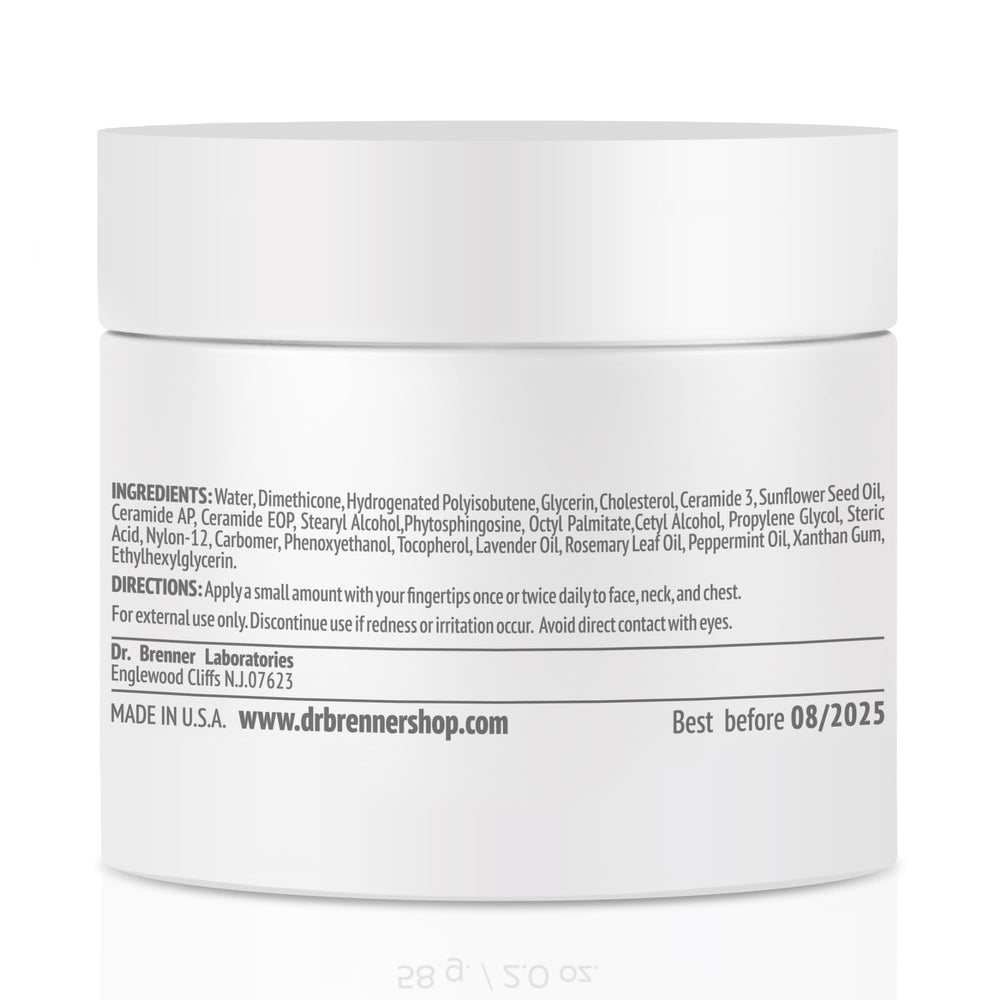 Dr. Brenner label highlights fragrance-free and paraben-free formula for sensitive skin