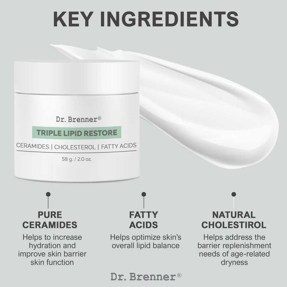 Dr. Brenner Triple Lipid Restore cream on skin demonstrates lightweight, fast-absorbing finish