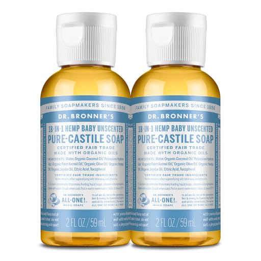 Dr. Bronner's Baby Unscented 2oz bottle pour for gentle cleansing and multi-use tasks