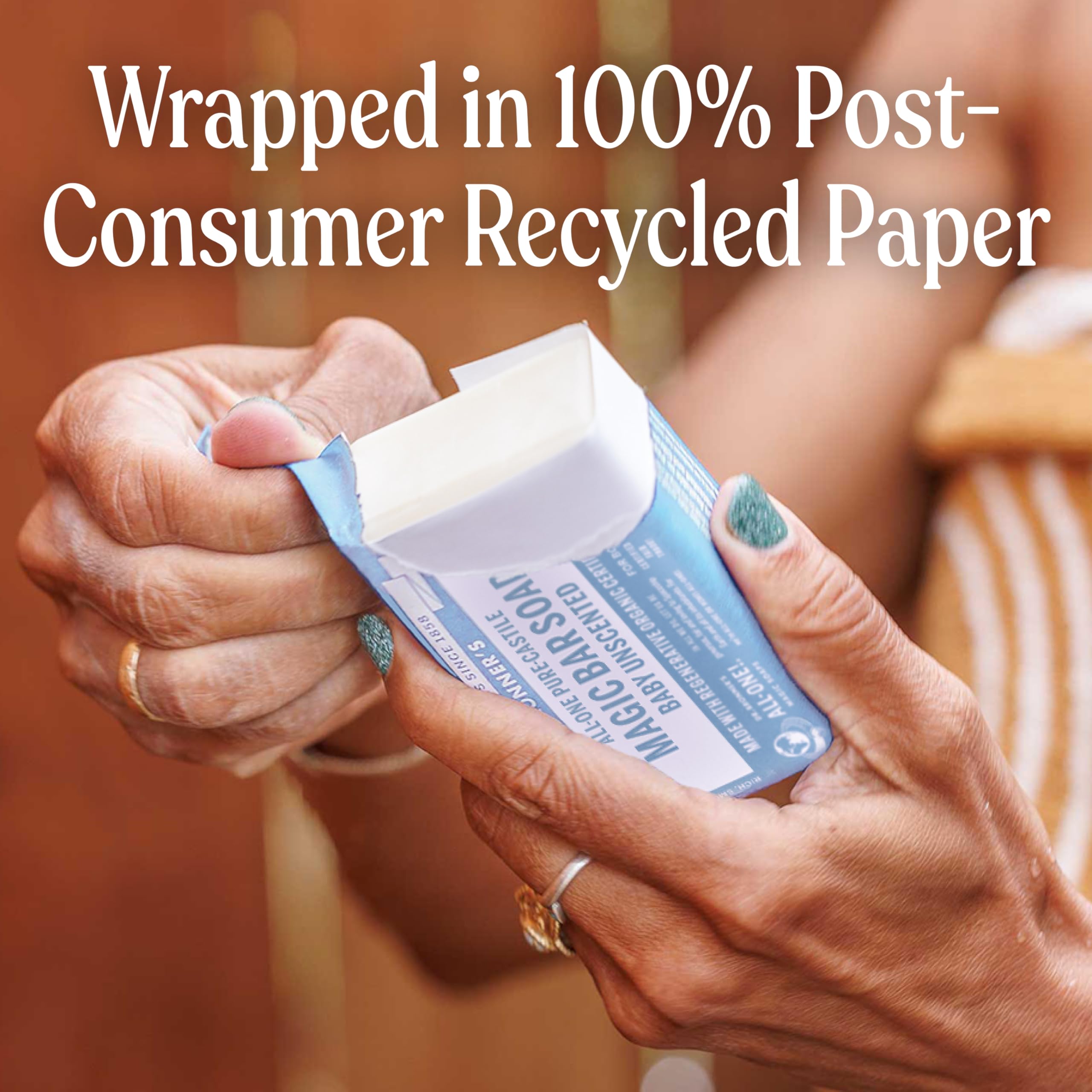 Gentle hand washing with Dr. Bronner's Baby Unscented Magic Bar.