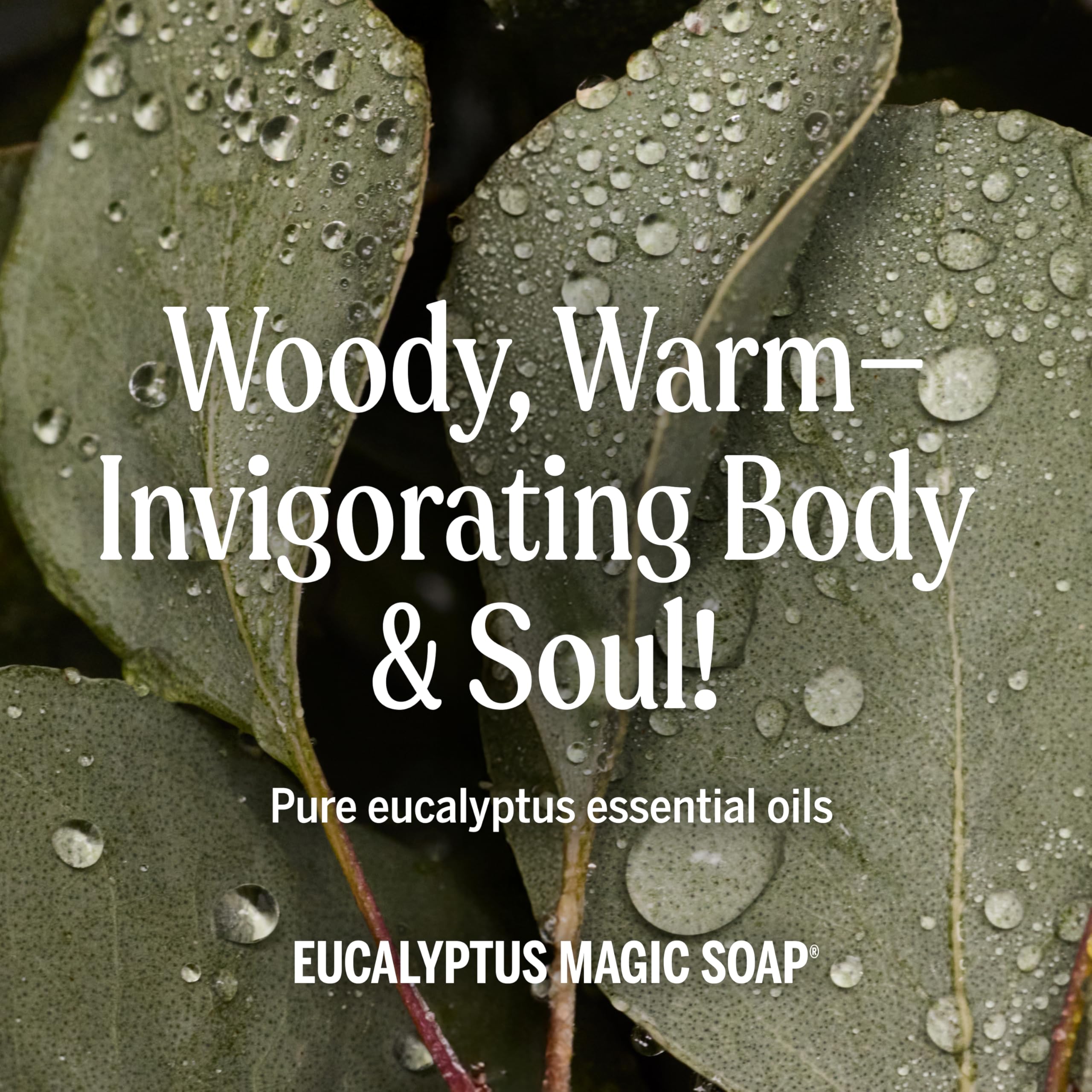 Dr. Bronner's eucalyptus bottle close-up with clear label and natural sourcing cues