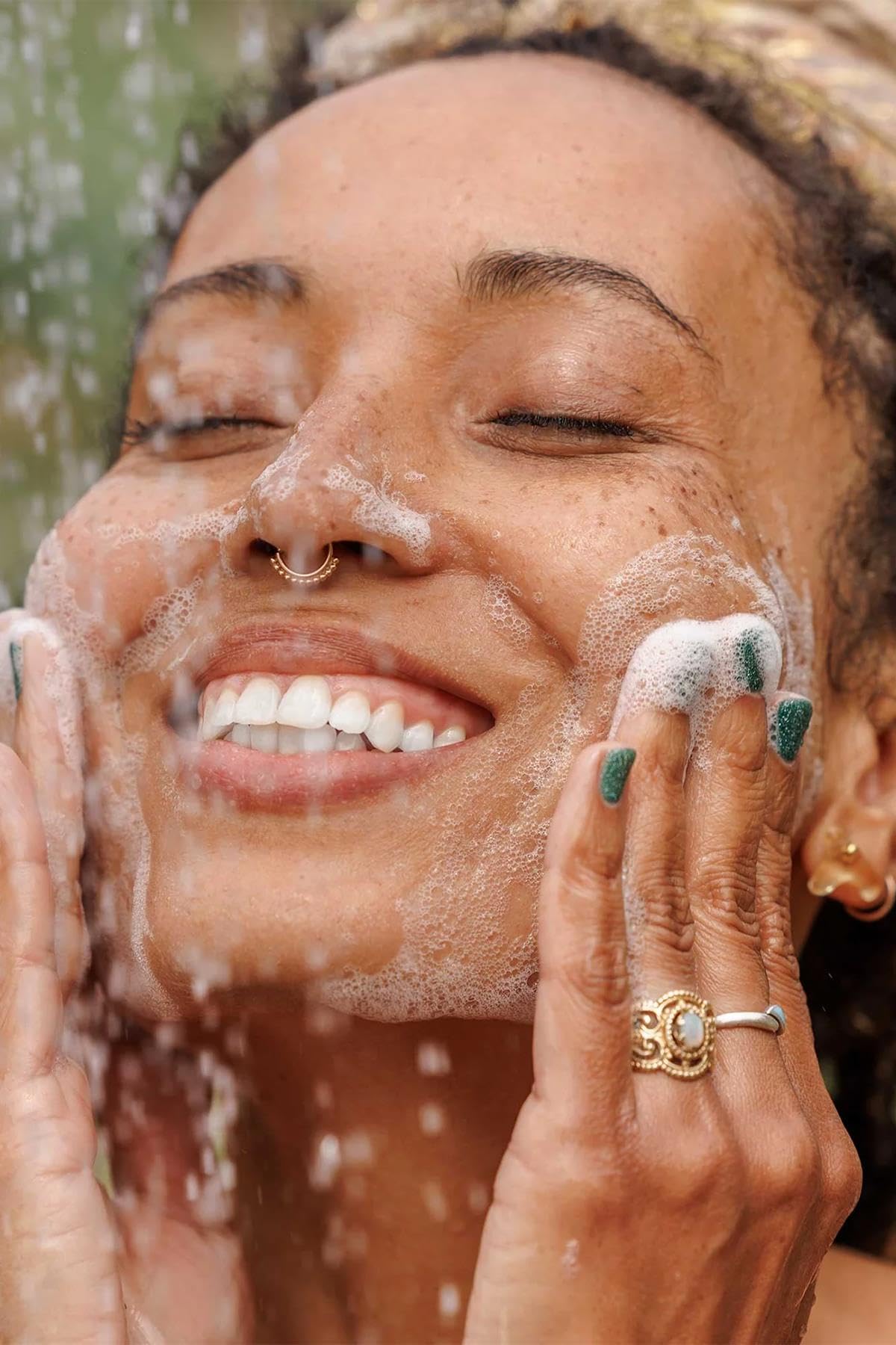 Dr. Bronner's Tea Tree Castile Soap lathers softly for gentle cleansing