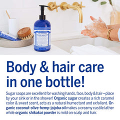 Dr. Bronner's coconut-olive-hemp oil blend provides creamy lather and skin hydration