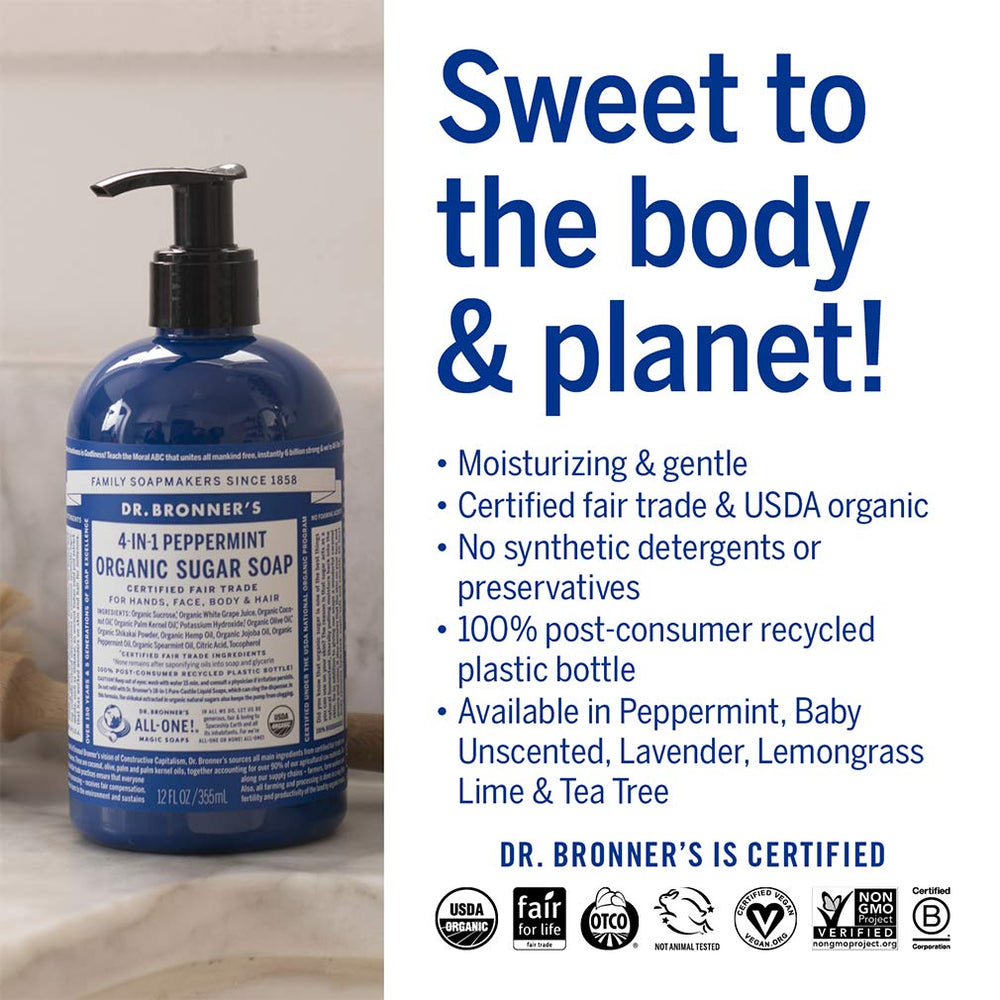 Dr. Bronner's fair trade organic sugar cleanses while supporting sustainable farming