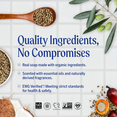 Dr. Bronner's Lavender bar uses organic oils for mild, nourishing cleanse.