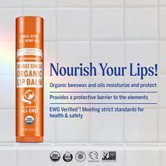 Dr. Bronner's lip balm applying on lips with smooth finish.