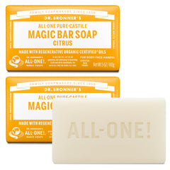 Dr. Bronner's Pure-Castile Citrus Magic Bar front view for versatile cleansing (face, body, hair)