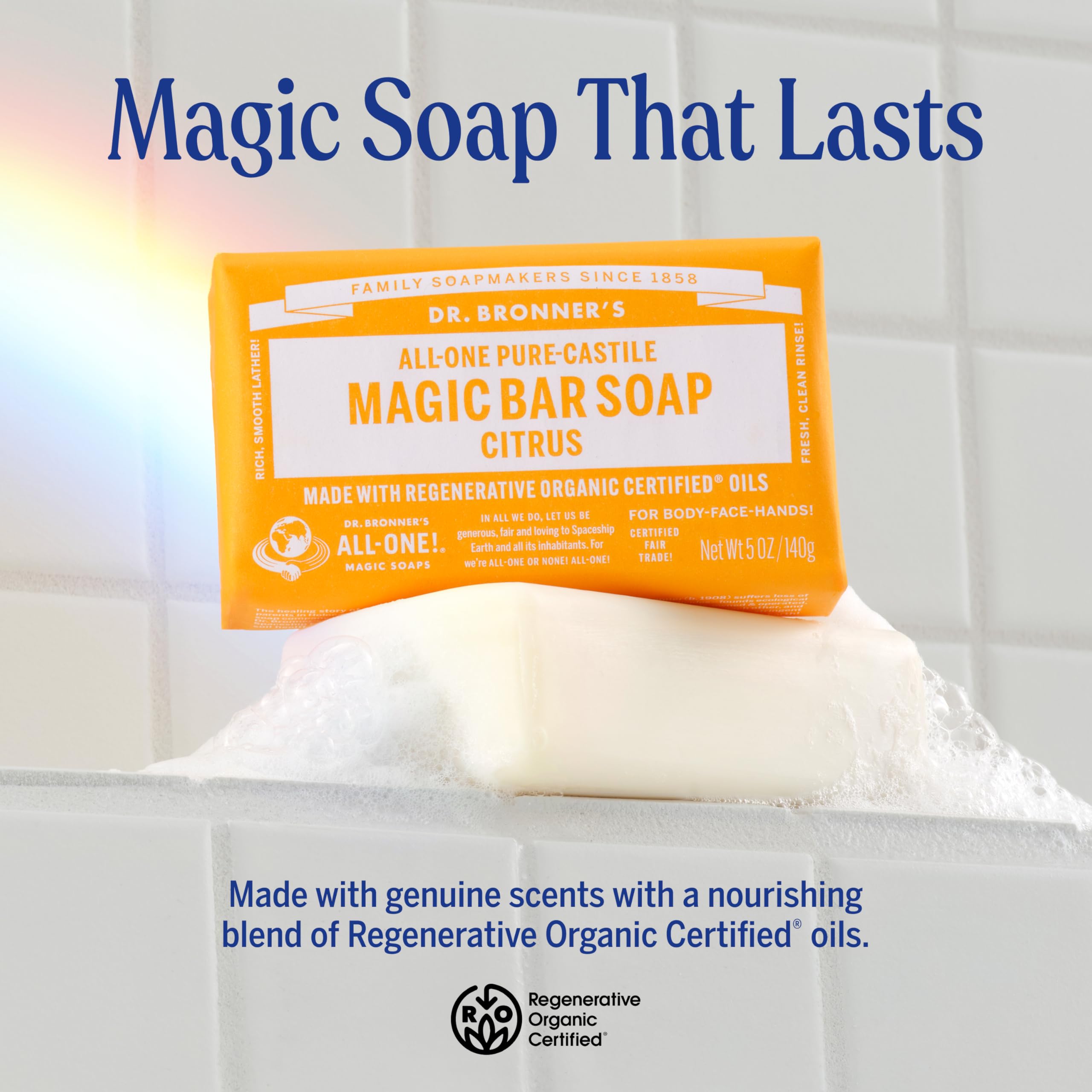 Dr. Bronner's Citrus Magic Bar lather forming rich foam for daily wash