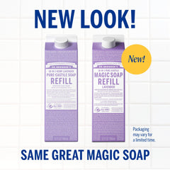 Dr. Bronner's Lavender refill carton ready for dilution and versatile use.