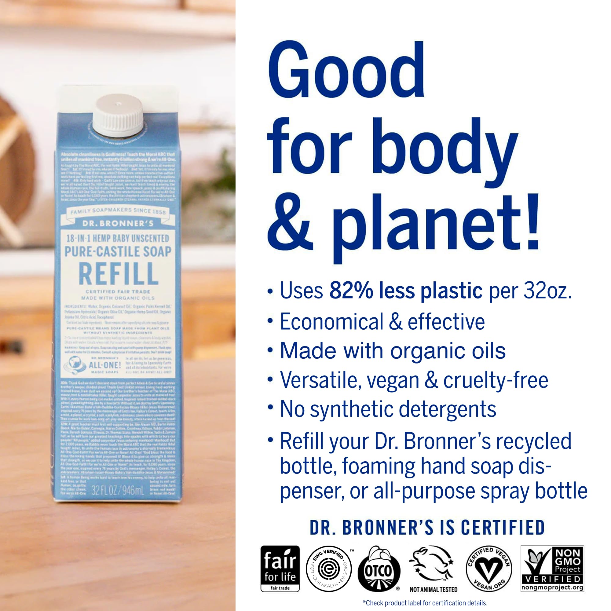 Dr. Bronner's multi-use application demo for face, body, and home cleaning.