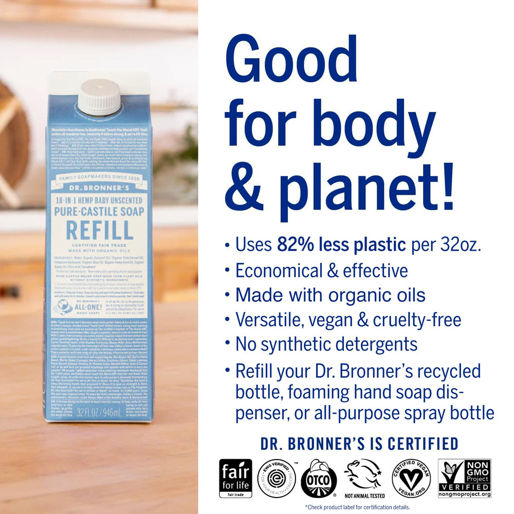 Dr. Bronner's multi-use application demo for face, body, and home cleaning.