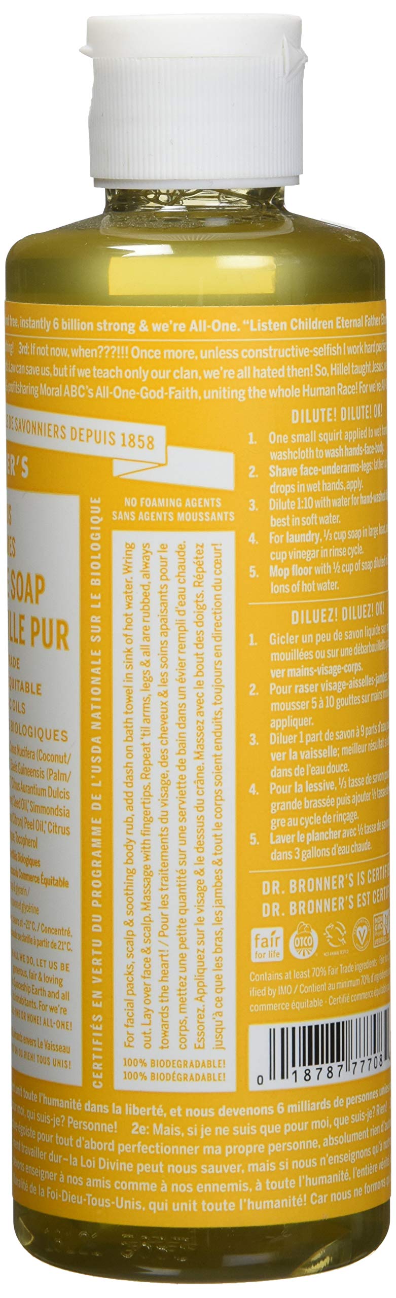 Dr Bronner's orange castile bottle pouring to create dilute cleaners safely