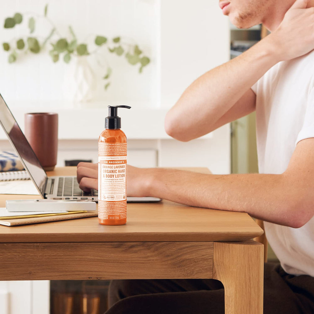 Face and body care with Dr Bronner's 3-in-1 lotion for soft skin.
