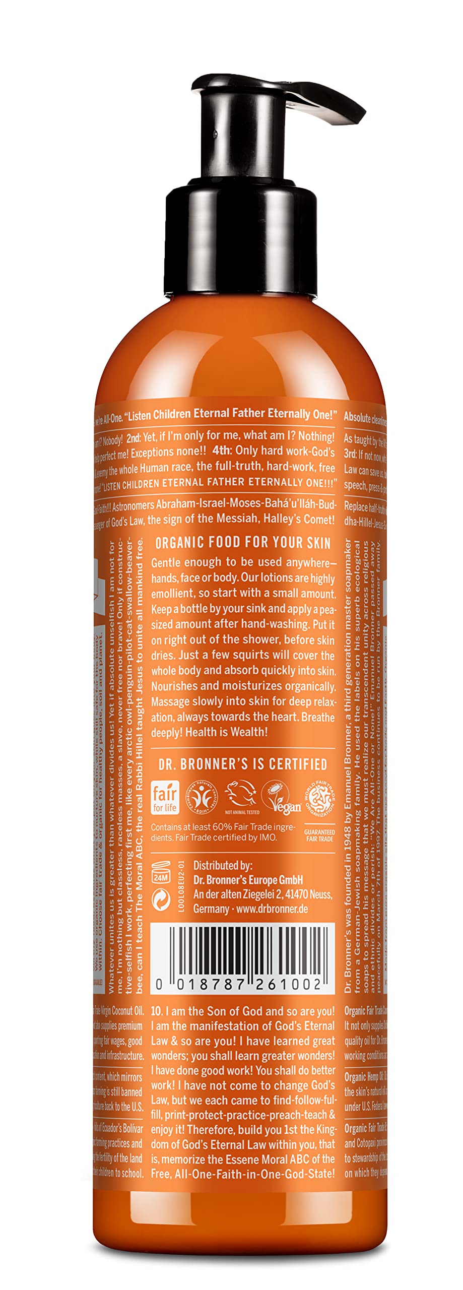 Hands applying Dr Bronner's lotion for everyday moisturization and gentle relief.