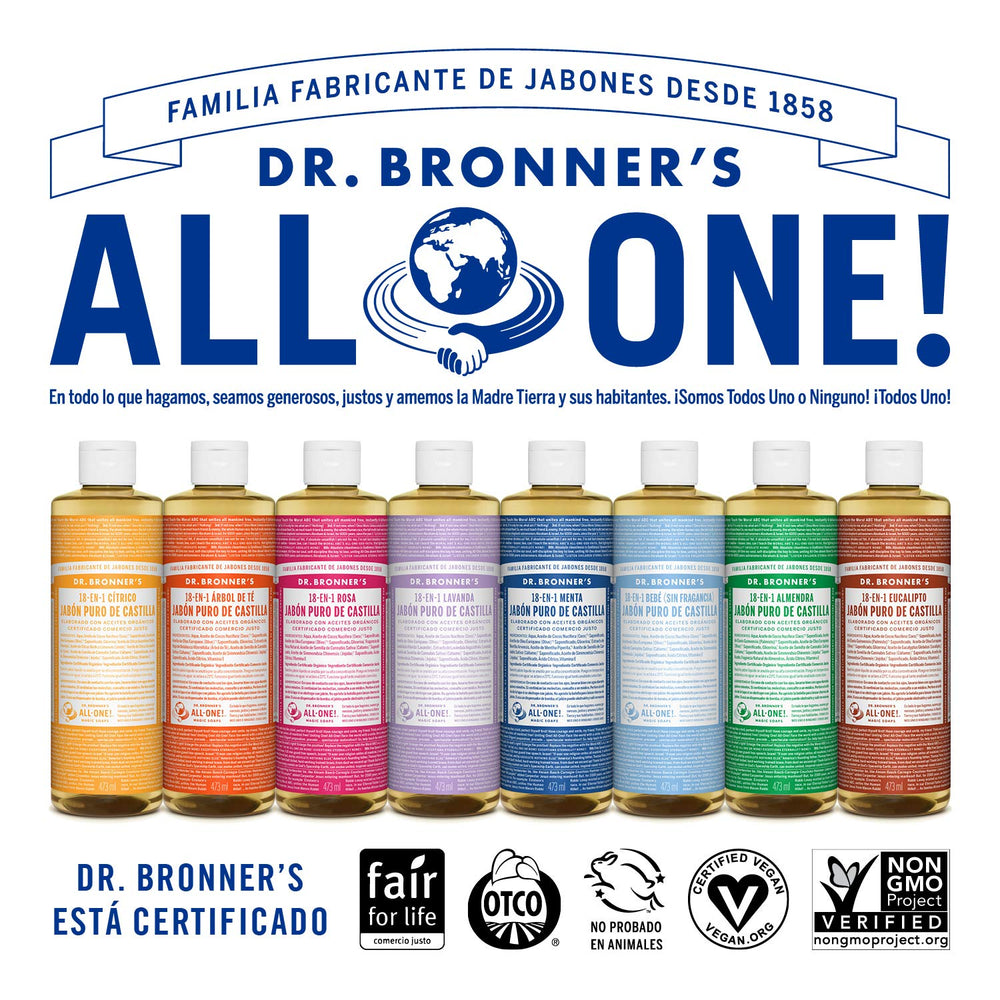 Dr. Bronner's Organic Cherry Blossom soap used on hands for daily cleansing.