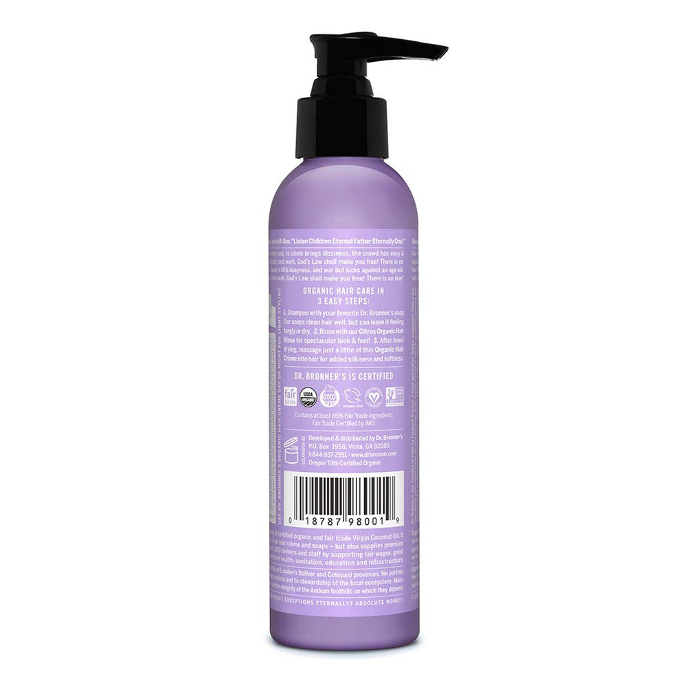 Close-up of Dr. Bronner's label highlighting organic oils and fair trade sourcing.